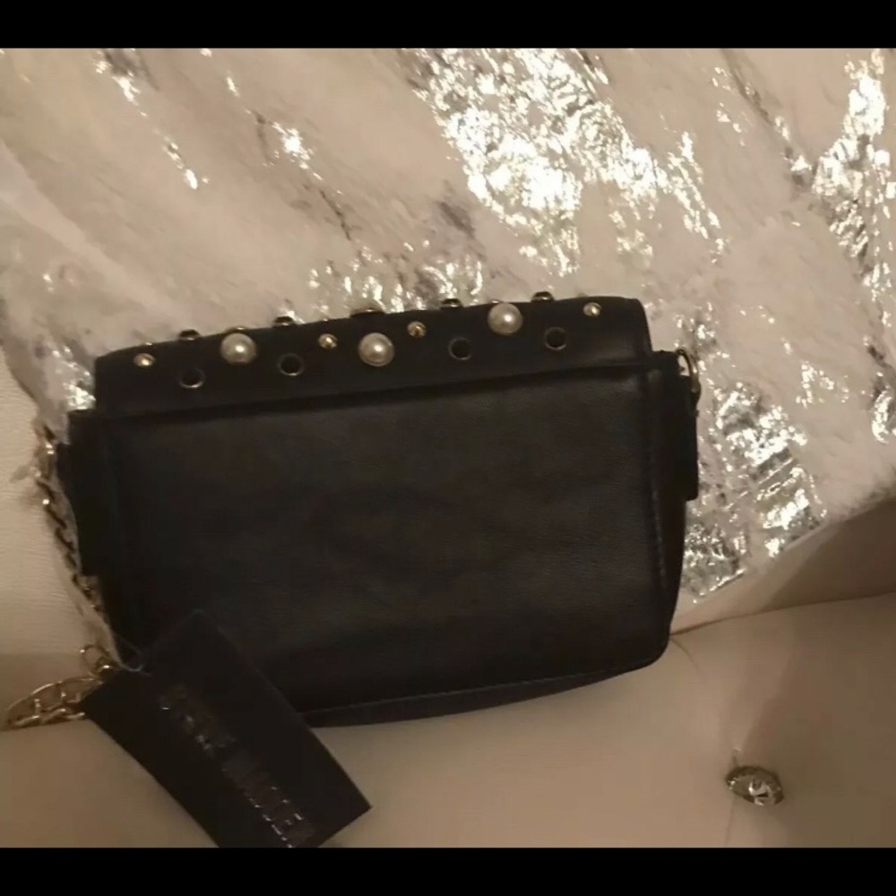 Steve Madden Black Pearl Embellished Crossbody Bag - Picture 7 of 9